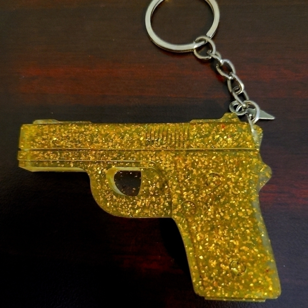 HANDMADE Gold Handgun Keychain